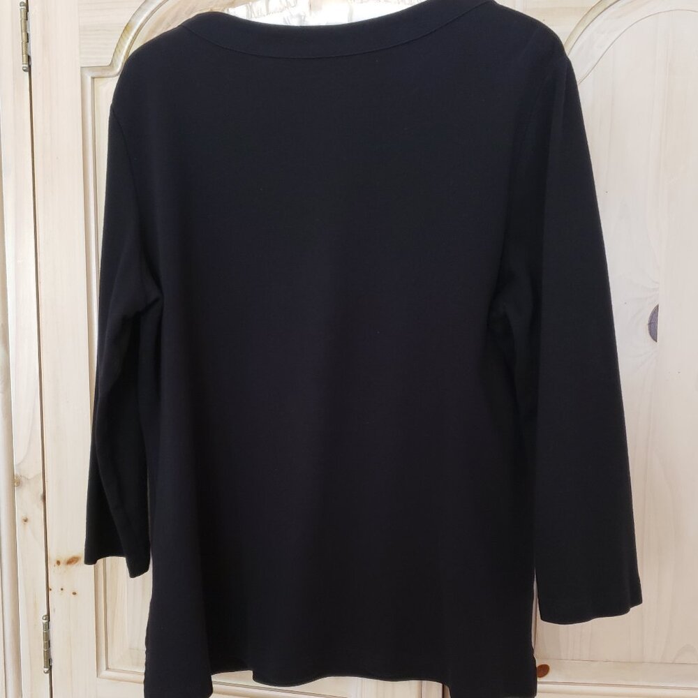 Kim Rogers Embellished Square Neck Knit Top Large 3/4 Sleeve Black Knit - Picture 2 of 7